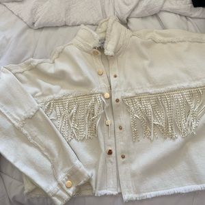 Fringe cowgirl denim jacket tags still attached perfect for festival season